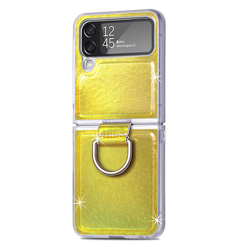 Coque Luxe Cuir et Plastique Housse Etui Mat H08 pour Samsung Galaxy Z Flip4 5G Jaune