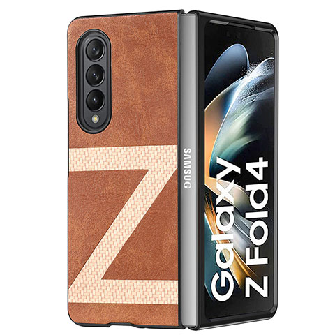 Coque Luxe Cuir et Plastique Housse Etui Mat H08 pour Samsung Galaxy Z Fold3 5G Marron