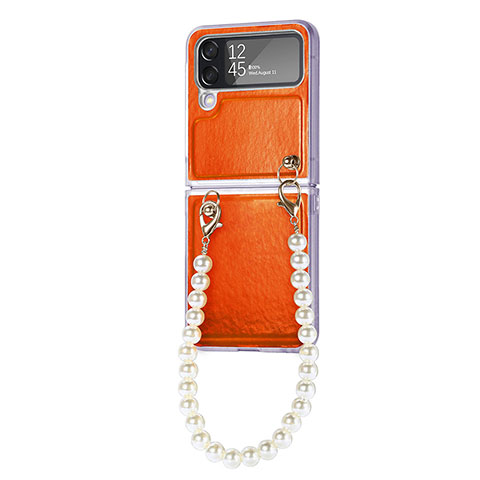 Coque Luxe Cuir et Plastique Housse Etui Mat H09 pour Samsung Galaxy Z Flip4 5G Orange