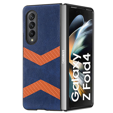 Coque Luxe Cuir et Plastique Housse Etui Mat H09 pour Samsung Galaxy Z Fold4 5G Bleu