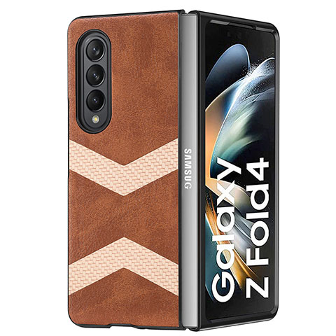 Coque Luxe Cuir et Plastique Housse Etui Mat H09 pour Samsung Galaxy Z Fold4 5G Marron