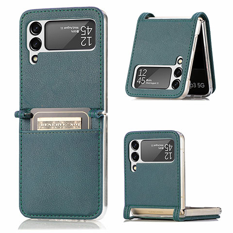 Coque Luxe Cuir et Plastique Housse Etui Mat L05 pour Samsung Galaxy Z Flip4 5G Vert