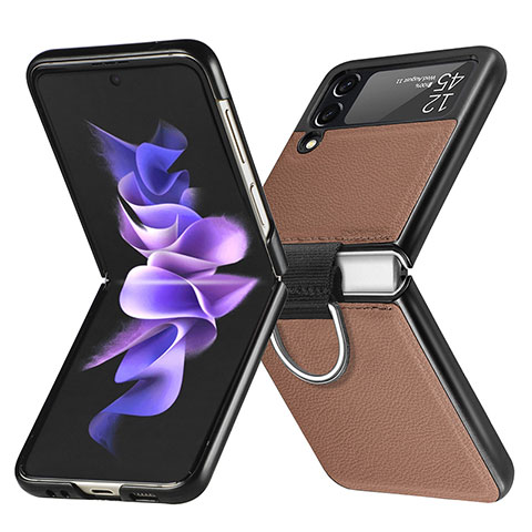 Coque Luxe Cuir et Plastique Housse Etui Mat L06 pour Samsung Galaxy Z Flip3 5G Marron