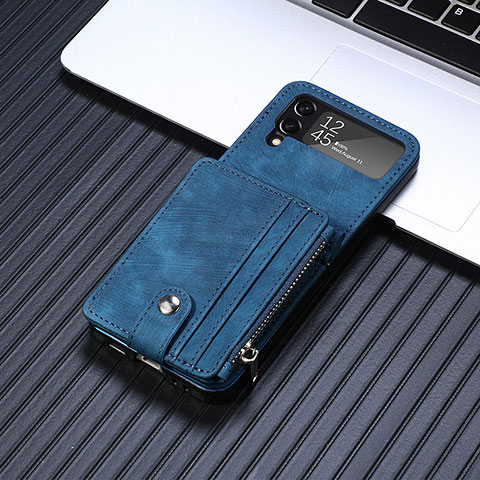 Coque Luxe Cuir et Plastique Housse Etui Mat L06 pour Samsung Galaxy Z Flip4 5G Bleu