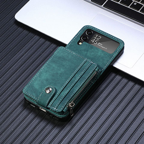 Coque Luxe Cuir et Plastique Housse Etui Mat L06 pour Samsung Galaxy Z Flip4 5G Vert