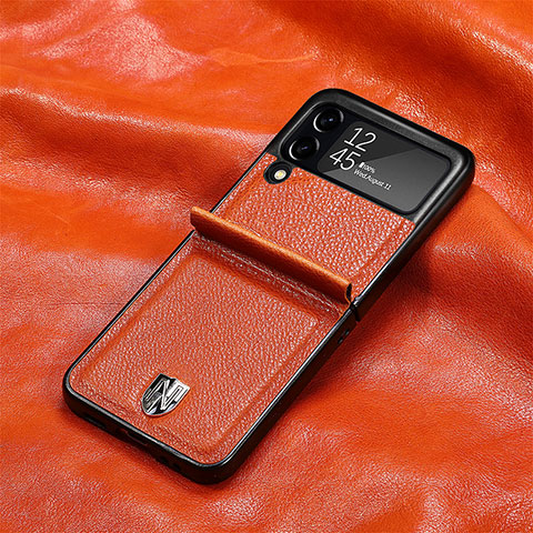 Coque Luxe Cuir et Plastique Housse Etui Mat L08 pour Samsung Galaxy Z Flip3 5G Orange