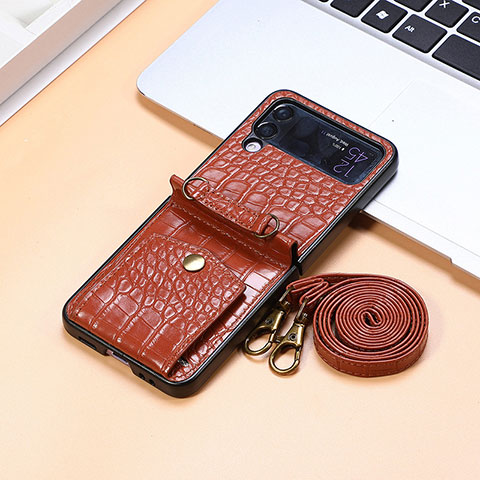 Coque Luxe Cuir et Plastique Housse Etui Mat L09 pour Samsung Galaxy Z Flip4 5G Marron