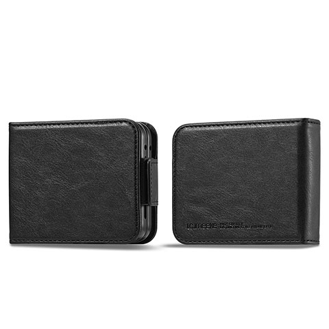 Coque Luxe Cuir et Plastique Housse Etui Mat LC1 pour Samsung Galaxy Z Flip5 5G Noir