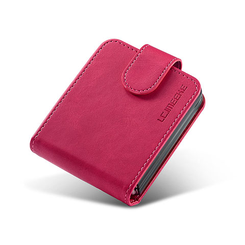 Coque Luxe Cuir et Plastique Housse Etui Mat LC2 pour Samsung Galaxy Z Flip4 5G Rose Rouge