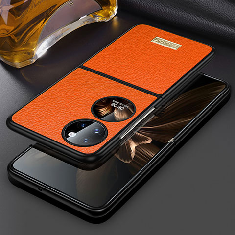 Coque Luxe Cuir et Plastique Housse Etui Mat LD1 pour Huawei P50 Pocket Orange