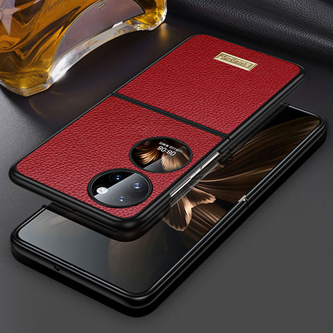 Coque Luxe Cuir et Plastique Housse Etui Mat LD1 pour Huawei P60 Pocket Rouge