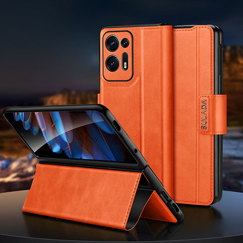 Coque Luxe Cuir et Plastique Housse Etui Mat LD1 pour Oppo Find N2 5G Orange