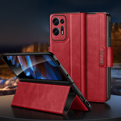 Coque Luxe Cuir et Plastique Housse Etui Mat LD1 pour Oppo Find N2 5G Rouge