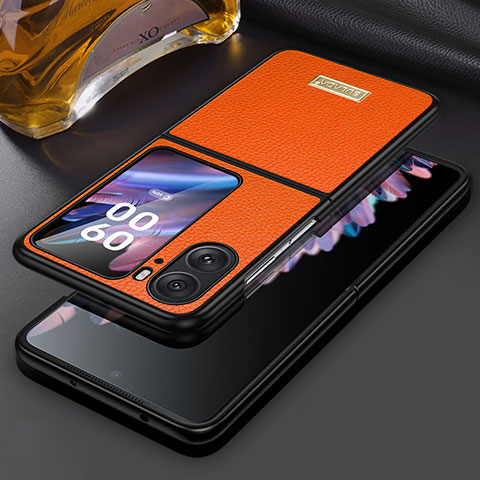 Coque Luxe Cuir et Plastique Housse Etui Mat LD2 pour Oppo Find N2 Flip 5G Orange