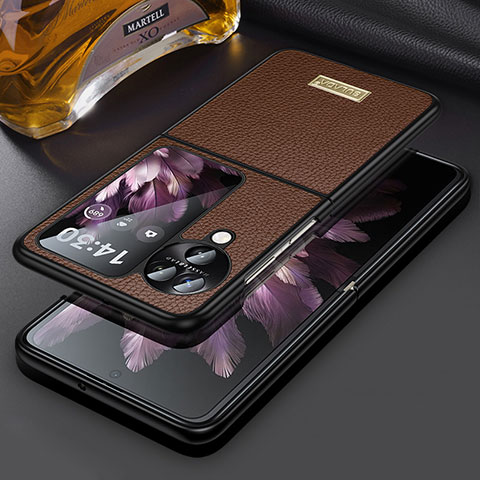 Coque Luxe Cuir et Plastique Housse Etui Mat LD2 pour Oppo Find N3 Flip 5G Marron