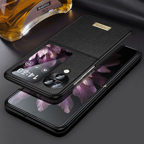 Coque Luxe Cuir et Plastique Housse Etui Mat LD2 pour Oppo Find N3 Flip 5G Noir