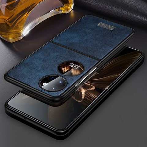Coque Luxe Cuir et Plastique Housse Etui Mat LD3 pour Huawei P60 Pocket Bleu