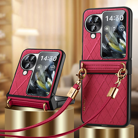 Coque Luxe Cuir et Plastique Housse Etui Mat LD3 pour Oppo Find N3 Flip 5G Rouge