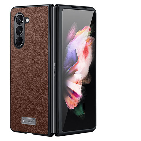 Coque Luxe Cuir et Plastique Housse Etui Mat LD3 pour Samsung Galaxy Z Fold5 5G Marron