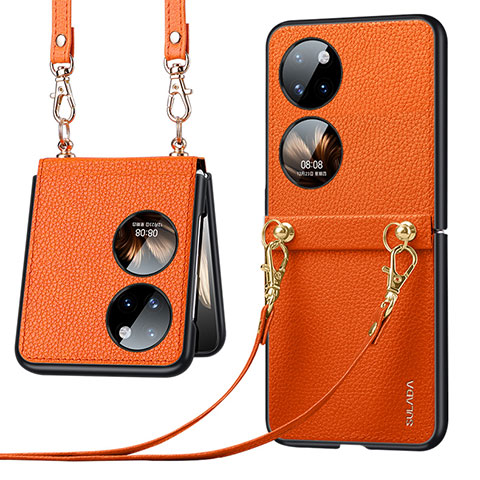 Coque Luxe Cuir et Plastique Housse Etui Mat LD5 pour Huawei P60 Pocket Orange