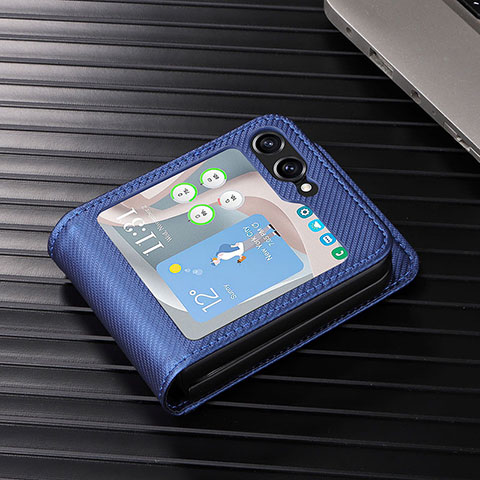 Coque Luxe Cuir et Plastique Housse Etui Mat LZ1 pour Samsung Galaxy Z Flip5 5G Bleu