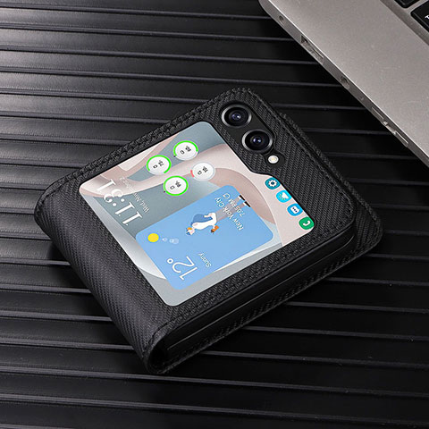 Coque Luxe Cuir et Plastique Housse Etui Mat LZ1 pour Samsung Galaxy Z Flip5 5G Noir