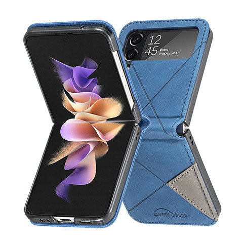 Coque Luxe Cuir et Plastique Housse Etui Mat pour Samsung Galaxy Z Flip4 5G Bleu