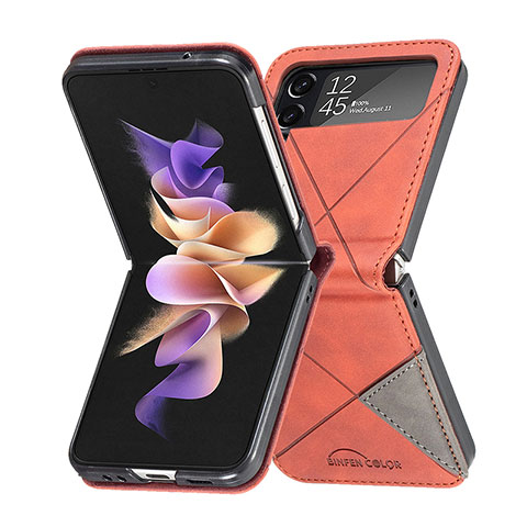 Coque Luxe Cuir et Plastique Housse Etui Mat pour Samsung Galaxy Z Flip4 5G Orange