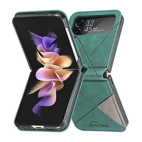 Coque Luxe Cuir et Plastique Housse Etui Mat pour Samsung Galaxy Z Flip4 5G Vert