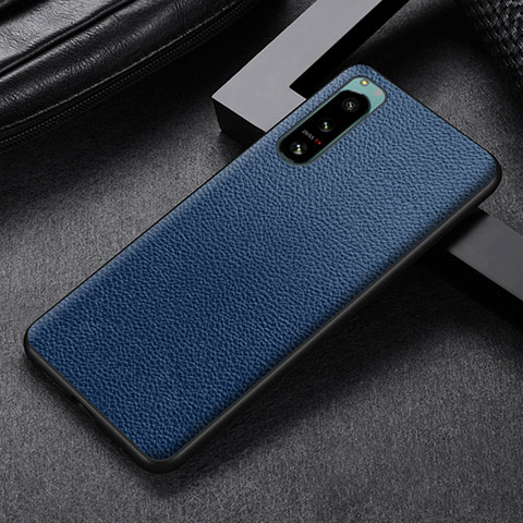 Coque Luxe Cuir et Plastique Housse Etui Mat pour Sony Xperia 5 II Bleu