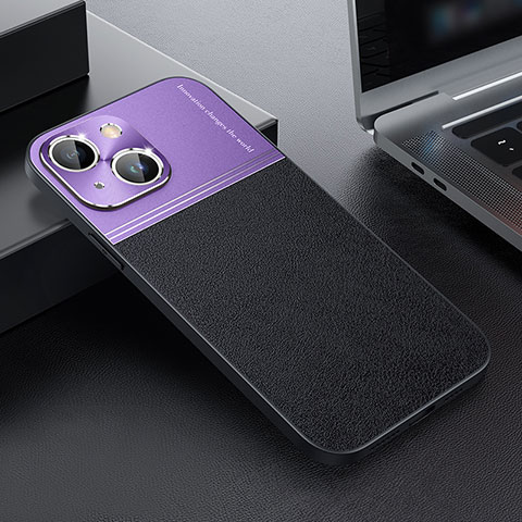 Coque Luxe Cuir et Plastique Housse Etui Mat QC1 pour Apple iPhone 14 Plus Violet