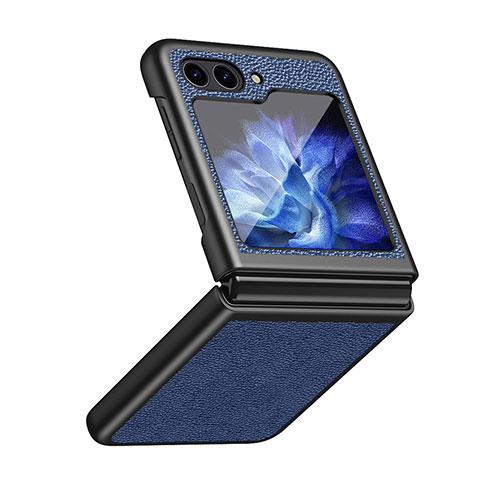 Coque Luxe Cuir et Plastique Housse Etui Mat QH2 pour Samsung Galaxy Z Flip5 5G Bleu