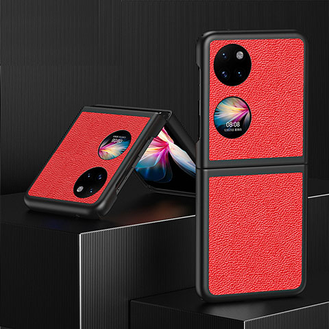 Coque Luxe Cuir et Plastique Housse Etui Mat QH3 pour Huawei P60 Pocket Rouge