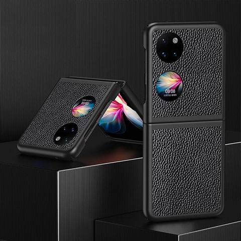 Coque Luxe Cuir et Plastique Housse Etui Mat QH3 pour Huawei Pocket S Noir