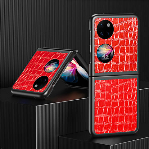 Coque Luxe Cuir et Plastique Housse Etui Mat QH7 pour Huawei P60 Pocket Rouge