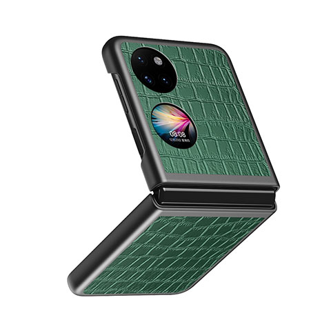 Coque Luxe Cuir et Plastique Housse Etui Mat QH8 pour Huawei P50 Pocket Vert