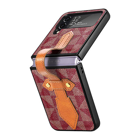 Coque Luxe Cuir et Plastique Housse Etui Mat R01 pour Samsung Galaxy Z Flip4 5G Rouge