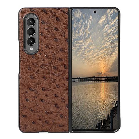 Coque Luxe Cuir et Plastique Housse Etui Mat R01 pour Samsung Galaxy Z Fold4 5G Marron