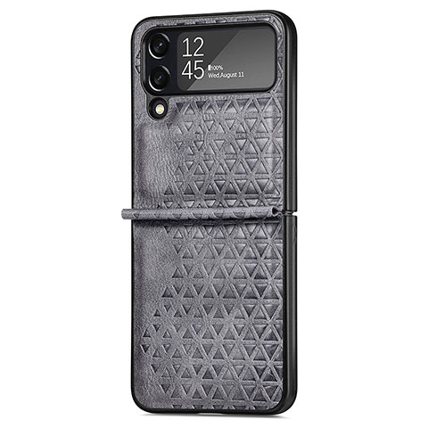 Coque Luxe Cuir et Plastique Housse Etui Mat R02 pour Samsung Galaxy Z Flip4 5G Gris