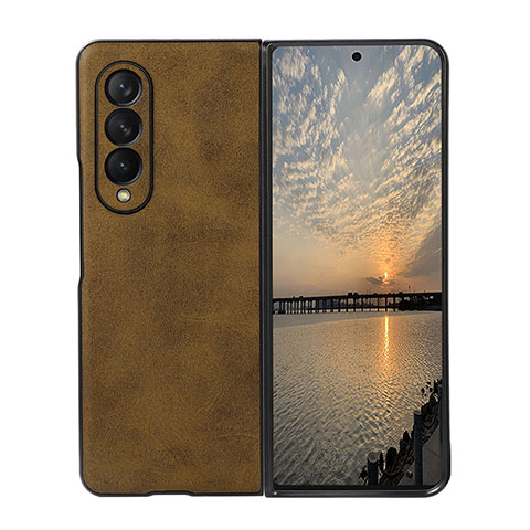 Coque Luxe Cuir et Plastique Housse Etui Mat R02 pour Samsung Galaxy Z Fold3 5G Marron