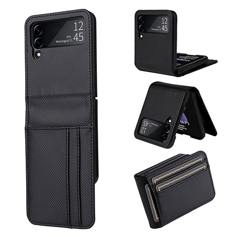 Coque Luxe Cuir et Plastique Housse Etui Mat R03 pour Samsung Galaxy Z Flip3 5G Noir