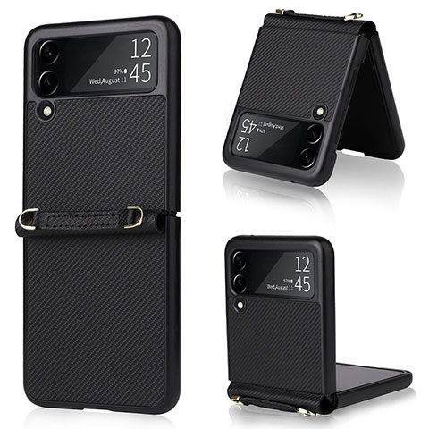 Coque Luxe Cuir et Plastique Housse Etui Mat R04 pour Samsung Galaxy Z Flip3 5G Noir