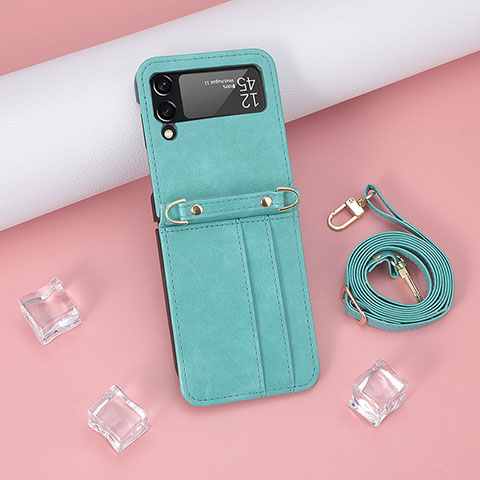 Coque Luxe Cuir et Plastique Housse Etui Mat R06 pour Samsung Galaxy Z Flip3 5G Cyan