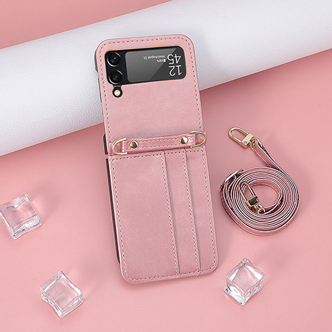 Coque Luxe Cuir et Plastique Housse Etui Mat R06 pour Samsung Galaxy Z Flip3 5G Or Rose