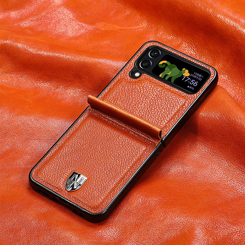 Coque Luxe Cuir et Plastique Housse Etui Mat R06 pour Samsung Galaxy Z Flip4 5G Orange