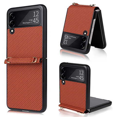 Coque Luxe Cuir et Plastique Housse Etui Mat R08 pour Samsung Galaxy Z Flip3 5G Marron