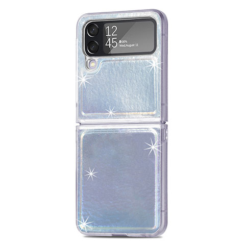 Coque Luxe Cuir et Plastique Housse Etui Mat R08 pour Samsung Galaxy Z Flip4 5G Argent