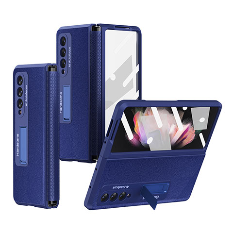 Coque Luxe Cuir et Plastique Housse Etui Mat R09 pour Samsung Galaxy Z Fold3 5G Bleu