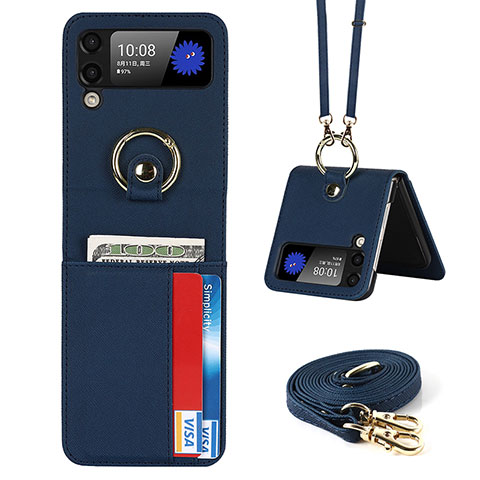 Coque Luxe Cuir et Plastique Housse Etui Mat S03 pour Samsung Galaxy Z Flip3 5G Bleu