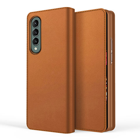 Coque Luxe Cuir et Plastique Housse Etui Mat S03 pour Samsung Galaxy Z Fold3 5G Marron